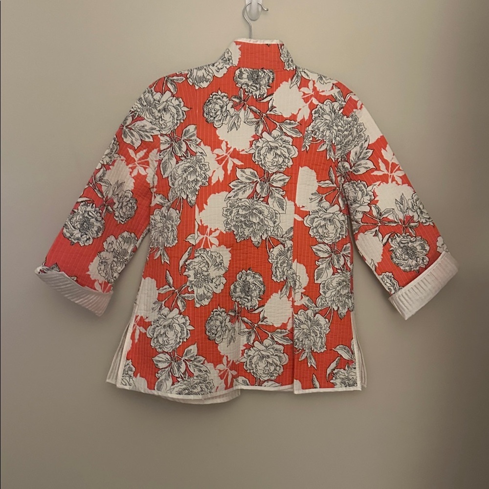 PATTY KIM Womens Cotton Quilted Open Front Jacket Blazer Orange & White Sz
Large - Picture 3 of 10
